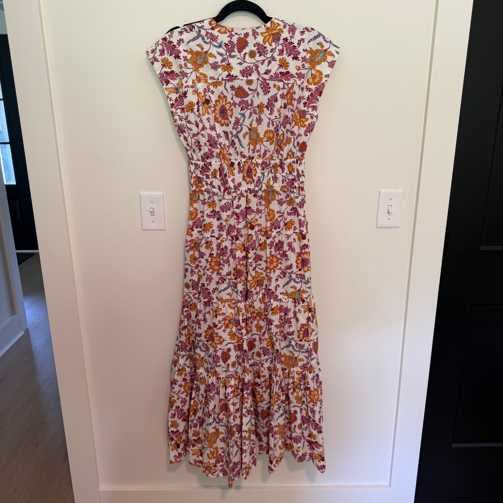 Derek Lam 10 Crosby Fatima Smocked Floral Tiered Midi Dress Size 4 - Picture 3 of 4
